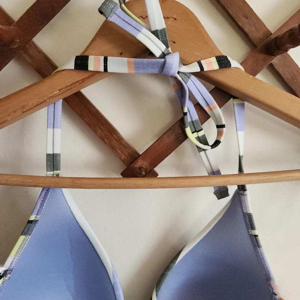 NWT Prana Lexie Triangle Bikini Top Adjustable Purple Stripe Small S Upf 50